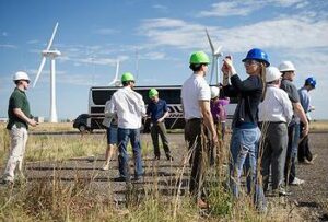 Congressional staff tour the Siemens 2.3-101, 3.2 MW wind turbine NWTC at the National Renewable Energy Laboratory (NREL). (Photo by Dennis Schroeder / NREL)