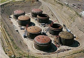 Underground tanks hold nuclear weapons production waste at the Hanford Nuclear Site. 