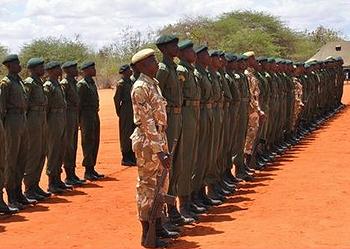 Kenya Wildlife Service rangers line up for inspection (Photo courtesy KWS)