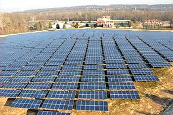Opened in 2012, the Aqua Pickering Solar Farm at the Pickering WWTP in Schuylkill Twp is used for the treatment and transportation of water to approximately 500,000 residents of 27 municipalities in Chester Delaware and Montgomery counties in southeastern Pennsylvania. (Photograph courtesy Conergy)