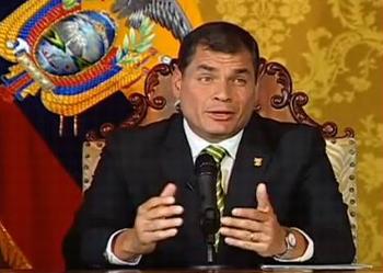 President Rafael Correa announces that Ecuador will abandon the Yasuni-ITT initiative, August 15, 2013 (Framegrab from video courtesy Office of the President)