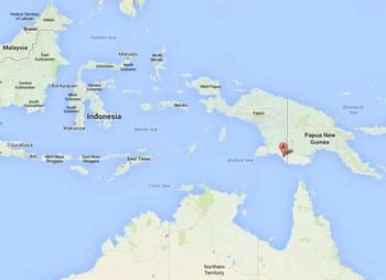Red dot shows location of the MIFEE agro-industrial project in Merauke, Papua, Indonesia (Map courtesy Google Maps)