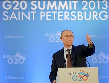 Russian President Vladimir Putin at his press conference announcing the outcome of the G-20 summit. (Photo courtesy Government of Russia)