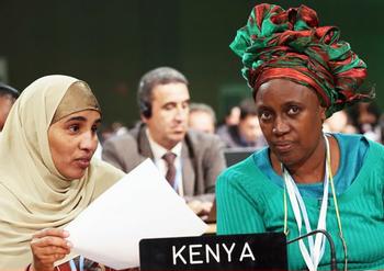 Delegates Fatuma Mohamed Hussein, left, and Alice Akinyi Kaudia of Kenya (Photo courtesy ENB