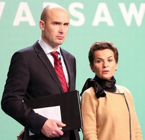 President Marcin Korolec and UNFCCC Executive Secretary Christiana Figueres (Photo courtesy Earth Negotiations Bulletin)