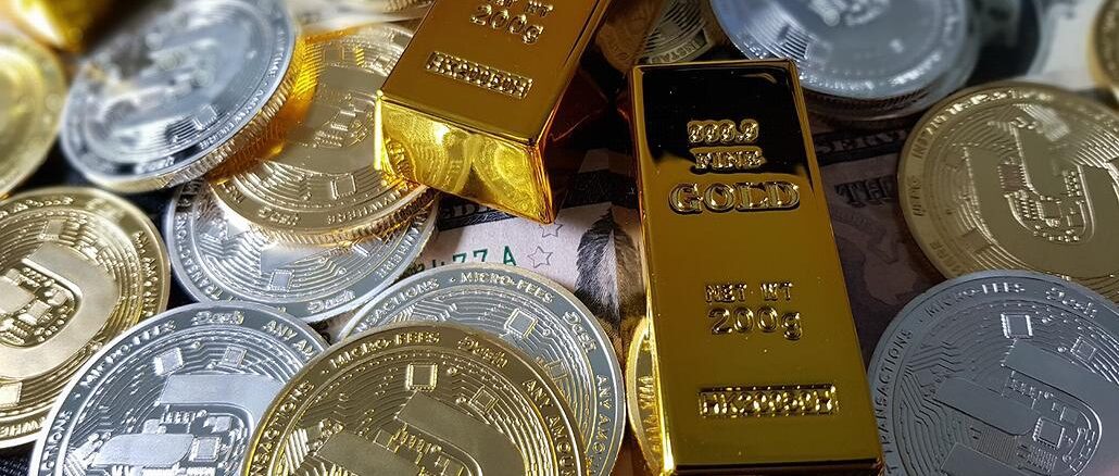 cryptocurrency, gold bars