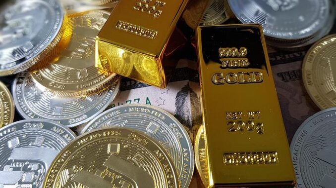 cryptocurrency, gold bars