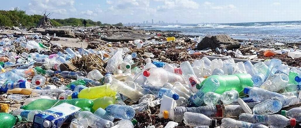plastic trash on beach