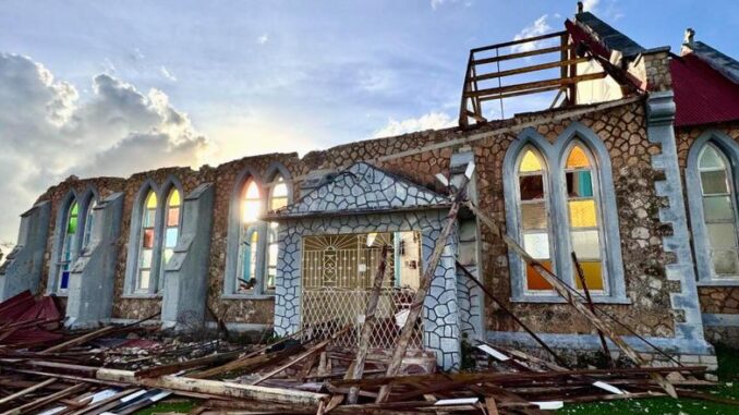 Anglican church Jamaica roof lost